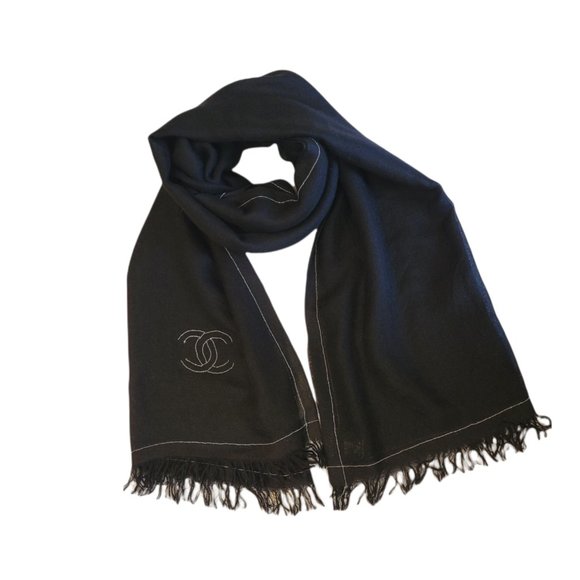 Chanel Black Thin Cashmere and Chain Scarf - Picture 3 of 6